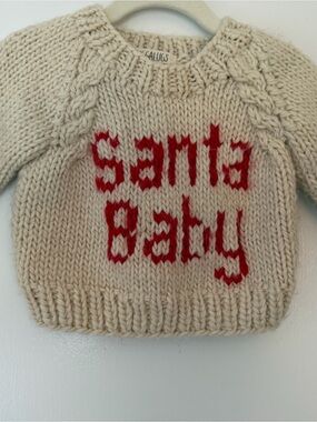 Spearmint Love Hand-Knit Cream 'Santa Baby' Sweater size 6-12m